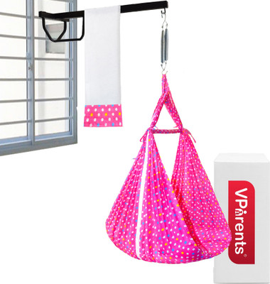 VParents Tot baby Swing cradle with Mosquito net spring and metal Window cradle Hanger(Pink)
