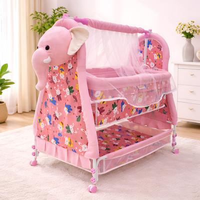 Pandaoriginals BEST QUALITY BABY CRADLE|SOFT CUSHION Baby Jhula Cute Elephant Face(Multicolor)