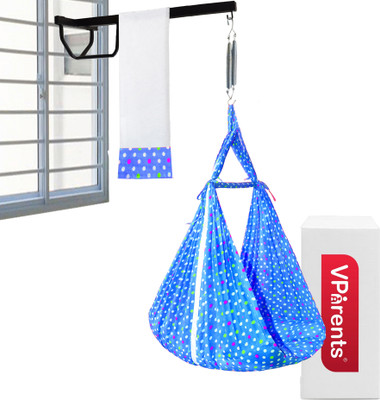 VParents Tot baby Swing cradle with Mosquito net spring and metal Window cradle Hanger(Blue)