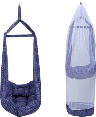 blossombabe infant baby cradle with mosquito net, separator, spring and pillow(Blue)