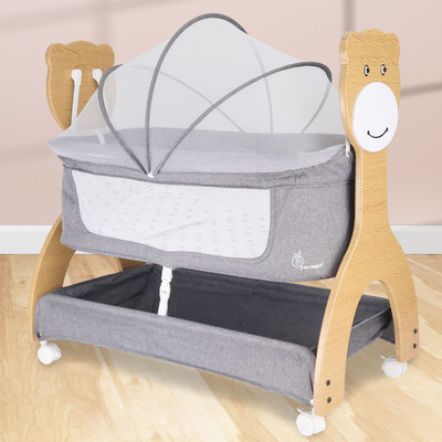 R for Rabbit Lullabies Woodsy Manual Wooden Baby Cradle & Bassinet with Lockable Wheels(Grey)