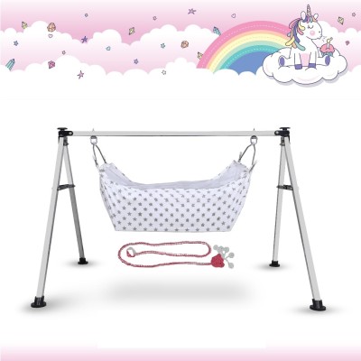 Aamivi Baby Cradle Baby Bedding Hanging Swing Cradle with Cotton Hammock with Net(Silver)