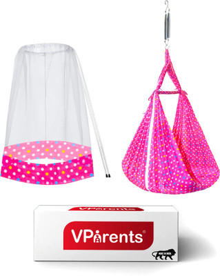 VParents Tot baby Swing cradle with Mosquito net and spring(Pink)