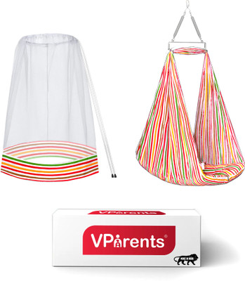 VParents Neonate Baby Swing Cradle with Mosquito Net and Spring(Red)