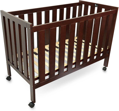 R for Rabbit Baby's Den Lite Wooden Cot with 3-Level Adjustment, Mattress Included, 0-3 Years(Brown)