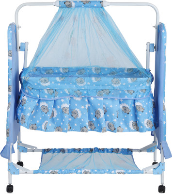 Soaring Premium Baby Cradle with Mosquito Net & Storage Basket Foldable Soft Cushioning(Blue)