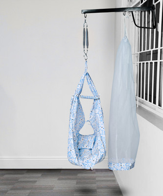 SafeChamp Shower Baby Swing With Mosquito Net, Pillow, Spring And Metal Window Hanger.(Blue)