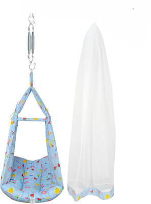 Made2Craft Baby Sleep Swing Cradle with Mosquito Net and Spring(Blue)
