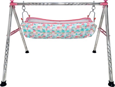 Aamivi CR110 Pink Round Twisted Foldable Stainless Steel Baby Cradle with Hammock(Pink)