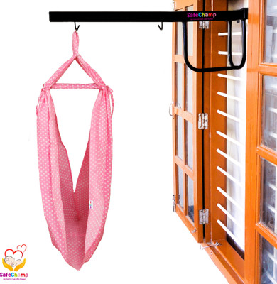 SafeChamp Polka Dots Baby Cradle Cloth with Seperator And Metal Window Cradle Hanger(Pink)