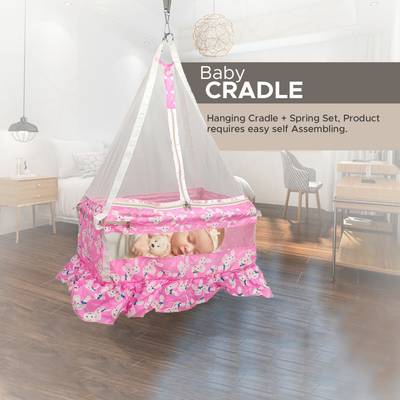 NHR New born Baby Cotton Hanging Swing Cradle with Mosquito Net