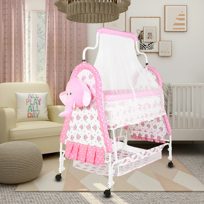 CREW4 Cradle for kids cradle for baby boy and girl Cradle With Swing & Mosquito Net(Pink)