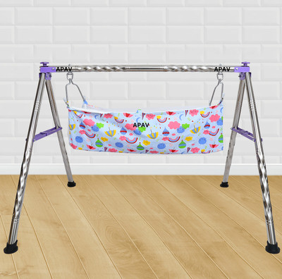 APAV Portable Foldable Baby Cradle | Indian Ghodiyu Style with Stainless Steel Frame(Purple)
