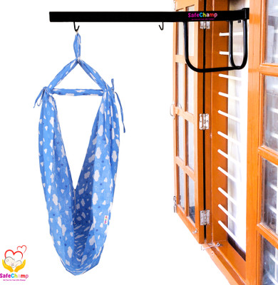 SafeChamp Cloud Baby Cradle Cloth with Seperator And Metal Window Cradle Hanger(Blue)