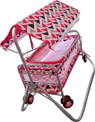 Smiley Bell SWING CRADLE JHULA WITH WHEELS & MOSQUITO NET FOR BABY NEWBORN PREMIUM QUALITY(Pink)