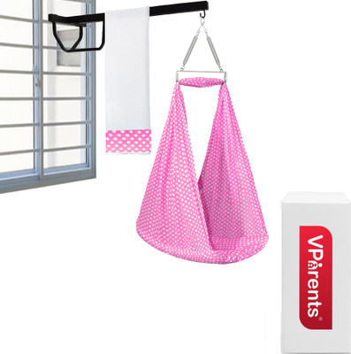 VParents Toddler Baby Swing Cradle with Mosquito Net Spring and metal window cradle hanger(Pink)