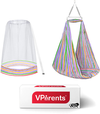 VParents Neonate Baby Swing Cradle with Mosquito Net and Spring(Purple)