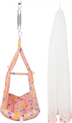 Made2Craft Baby Sleep Swing Cradle with Mosquito Net and Spring(Pink)