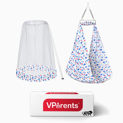 VParents Preemie Baby Swing Cradle with Mosquito Net and Spring(Blue)