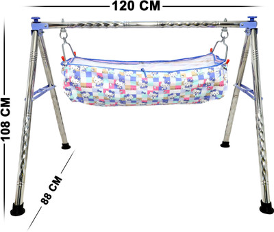 Aamivi CR111 Blue Round Twisted Foldable Stainless Steel Baby Cradle with Hammock(Blue)