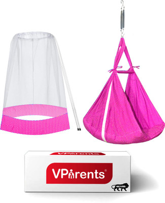 VParents Infant baby Swing cradle with Mosquito net and spring(Pink)