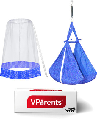 VParents Infant baby Swing cradle with Mosquito net and spring (Dark Blue)(Multicolor, Blue)