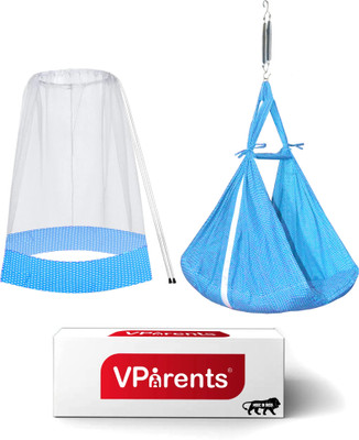 VParents Infant baby Swing cradle with Mosquito net and spring(Blue)
