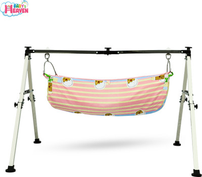 Baby's Heaven Stainless Steel NRI Swing Cradle with Mosquito Net Jholi - L/W/H-125/98/88cm(Pink)