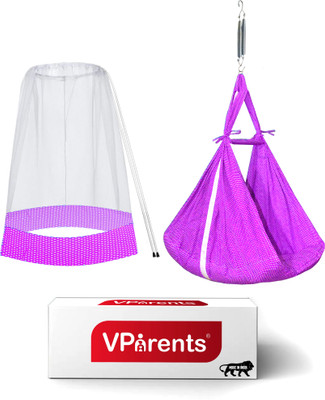 VParents Infant baby Swing cradle with Mosquito net and spring(Purple)
