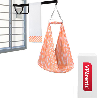 VParents Toddler Baby Swing Cradle with Mosquito Net Spring and metal window cradle hanger(Orange)