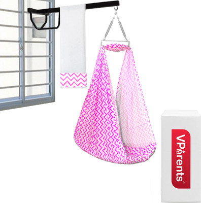 VParents Cherub Baby Swing Cradle with Mosquito Net Spring and metal window cradle hanger(Pink)