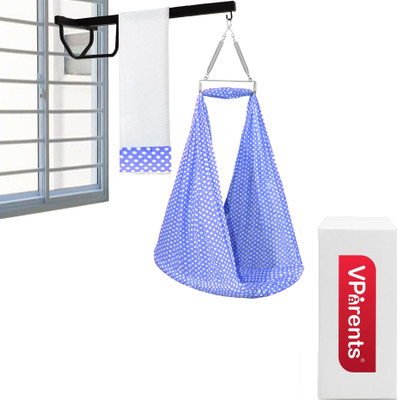 VParents Toddler Baby Swing Cradle with Mosquito Net Spring and metal window cradle hanger(Blue)