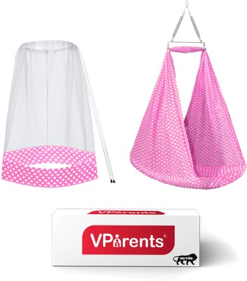 VParents Toddler Baby Swing Cradle with Mosquito Net and Spring(Pink)