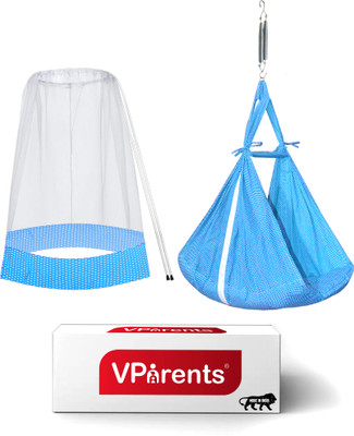 VParents Infant baby Swing cradle with Mosquito net and spring(Blue)