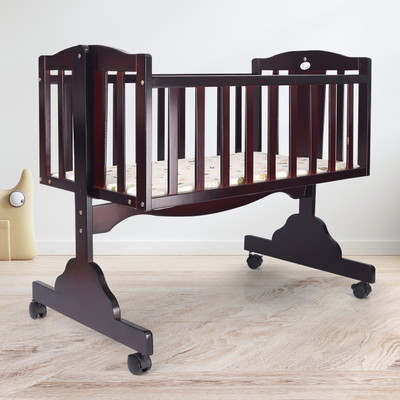 R for Rabbit Dream Time Wooden Cradle - Swing & Wheel Lock | Pine Wood | Scratch Resistant(Brown)