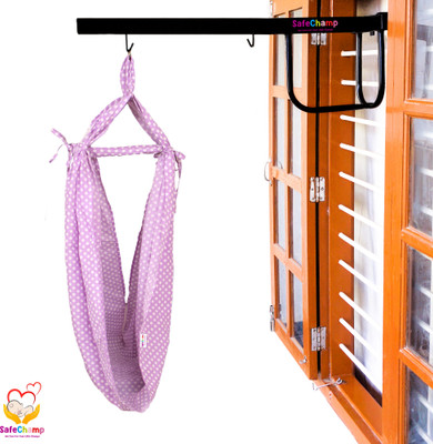 SafeChamp Polka Dots Baby Cradle Cloth with Seperator And Metal Window Cradle Hanger(Purple)