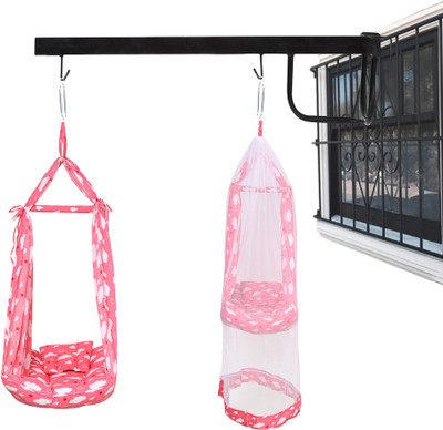Tinykart Infant Baby Swing Crib Cradle with Mosquito Net Pillow Spring & Metal Hanger(Pink)