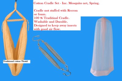 Sivamitra Traditional Cradle With Spring Holder and Mosquito Net (up to 15kg)(Orange)