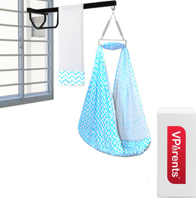VParents Cherub Baby Swing Cradle with Mosquito Net Spring and metal window cradle hanger(Blue)