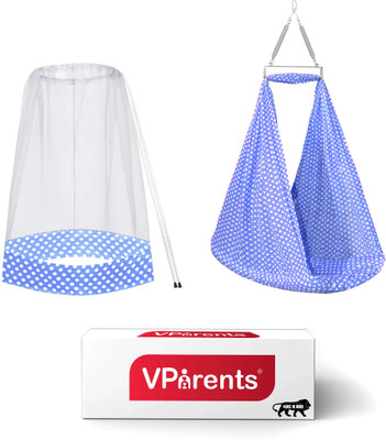 VParents Toddler Baby Swing Cradle with Mosquito Net and Spring(Blue)
