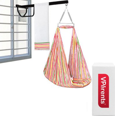 VParents Neonate Baby Swing Cradle with Mosquito Net Spring and metal window cradle hanging rod(Red)