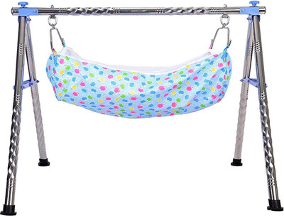 GREEN TOUCH Baby Boy's & Girl's Portable Folding Swing(Folding Round Pipe Blue)(Silver)