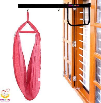 SafeChamp Small Dots Baby Cradle Cloth with Seperator And Metal Window Cradle Hanger(Red)