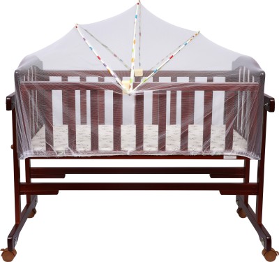 1st Step Wooden Cradle with Detachable Mosquito Net, Swing with Swing Lock and Wheels with Lock Brand(Brown)