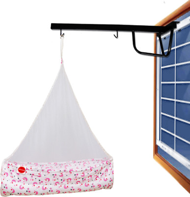 VParents Galaxy Baby Cradle with Attached bed and Mosquito net and Window Metal Hanger(Pink)