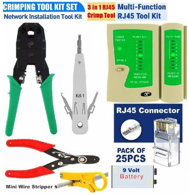 BALRAMA Modular Crimping Tool with Cable Lan Tester with 9 Volt Battery RJ45 RJ11 Network Cable Line Tester Ethernet LAN Wire Meter Ht-315 Crimping Tool With Cable Stripping Punch Down Tool Rj45 Rj11 Rj12 4p 6p 8p 3-In-1 Modular Crimping Tool with Cutter & Stripper Wire Cable Stripping Electric Cabl