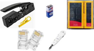EXPERTRONICS Cat7 Crimping Tool With Heavy Lan Tester 9V Battery Transparant RJ45 50pcs Connector With Crone Tool. Corded Crimper