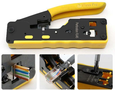 Mass Pro 1Pc Professional Crimmper RJ45 RJ11 Pass Through Crimping Tool for Cat7/6A Cat6/5 Ethernet Modular Manual Crimper