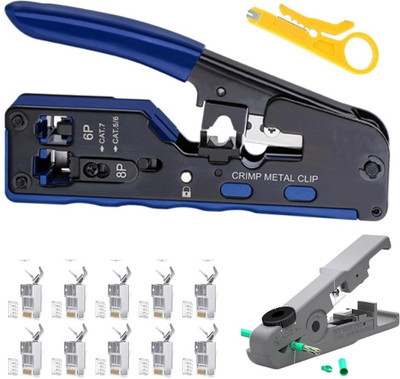 coolcold Multifunction RJ45 Crimp Tool with Stripper & 10 Cat7 Plugs (Colorful) RJ45 Crimping Tool Kit with Stripper & 10 Cat7 Connectors (Multi-Color) Manual Crimper