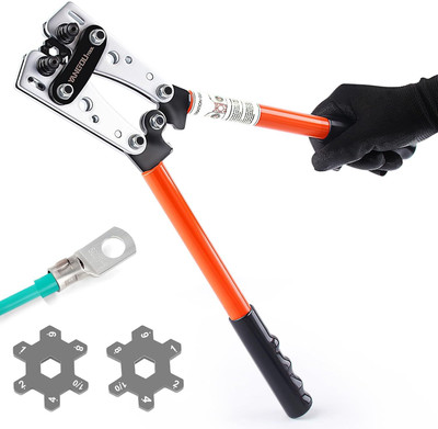 Flemigo Battery Cable Lug Crimping Tool 1/0,1,2,4,6,8 Awg Gauge Heacy Duty Wire Copper Ring Terminal Crimper For Electricians Vehicle Car Repair Manual Crimper